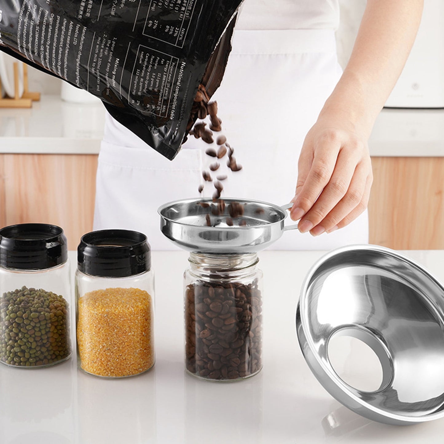 Walbest Stainless Steel Canning Funnel Lightweight Wide Mouth Jar Funnel With Handle for Wide and Regular Mouth Jars Food Grade Metal Jam Kitchen Tool S(4.13" x 1.97")