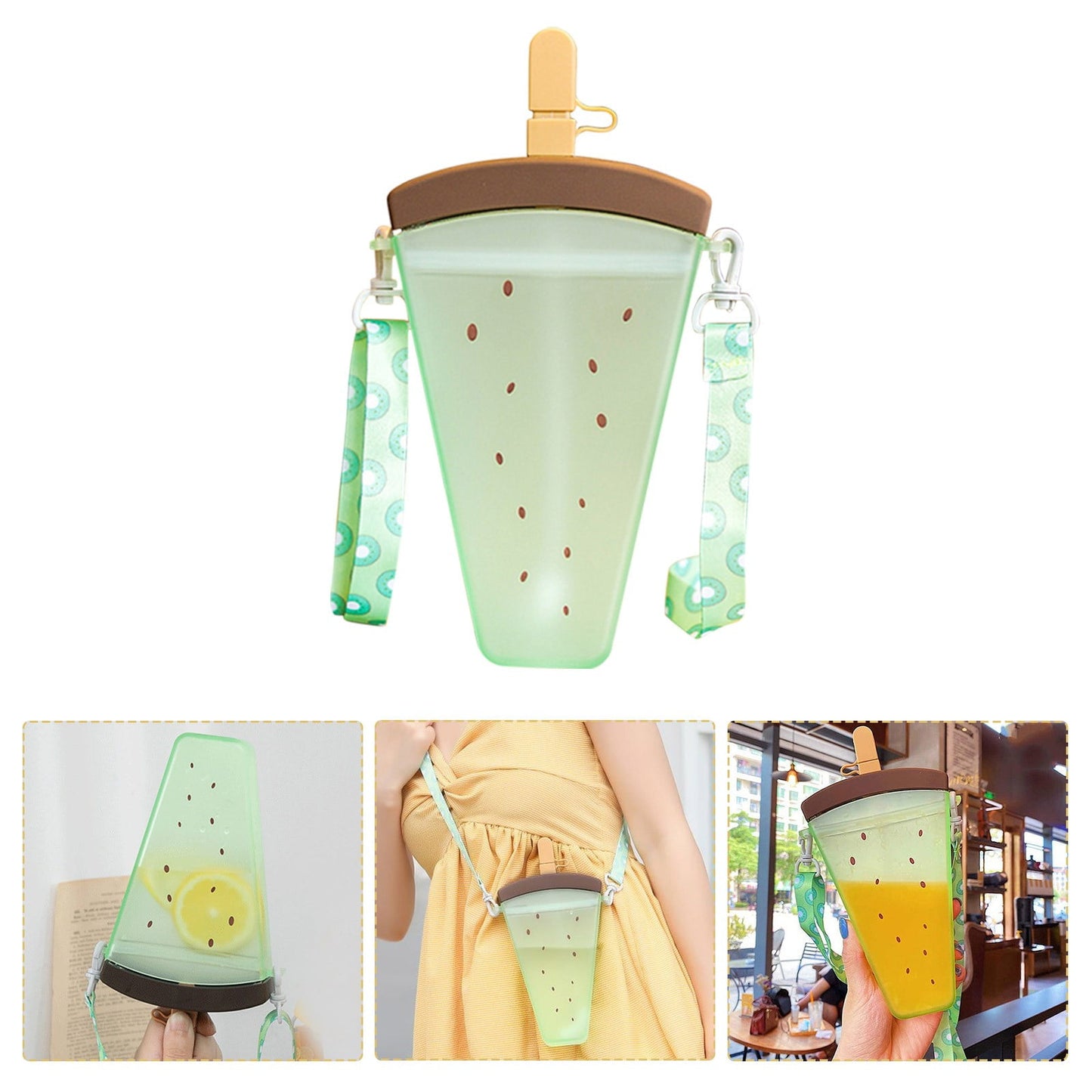 JWDX Glass and Bottle Clearance! Cute Watermelon Straw Water Bottle Ice Cream Popsicle Cup with Shoulder Strap, Kitchen Cups Promotion Include 1Pc Ice Cream Cup Green