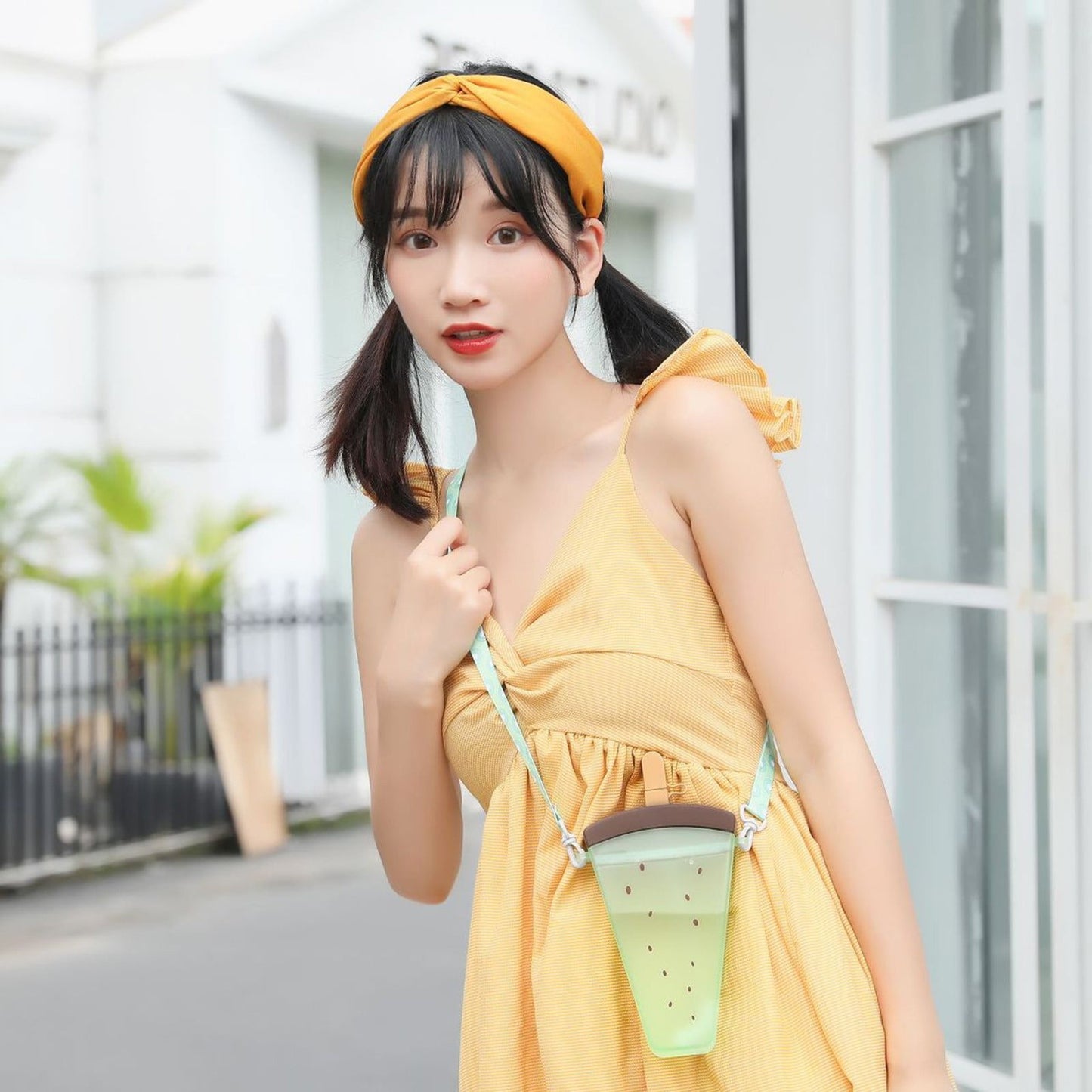 JWDX Glass and Bottle Clearance! Cute Watermelon Straw Water Bottle Ice Cream Popsicle Cup with Shoulder Strap, Kitchen Cups Promotion Include 1Pc Ice Cream Cup Green