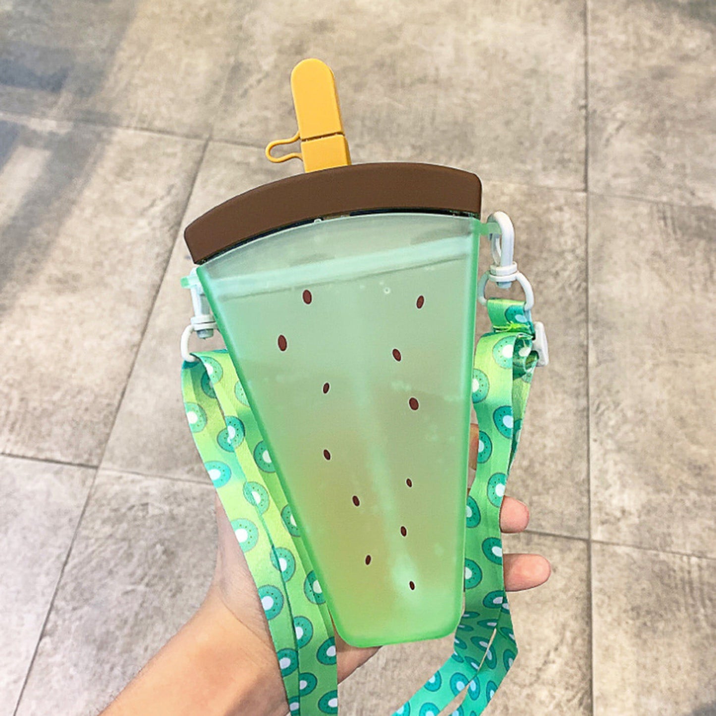 JWDX Glass and Bottle Clearance! Cute Watermelon Straw Water Bottle Ice Cream Popsicle Cup with Shoulder Strap, Kitchen Cups Promotion Include 1Pc Ice Cream Cup Green