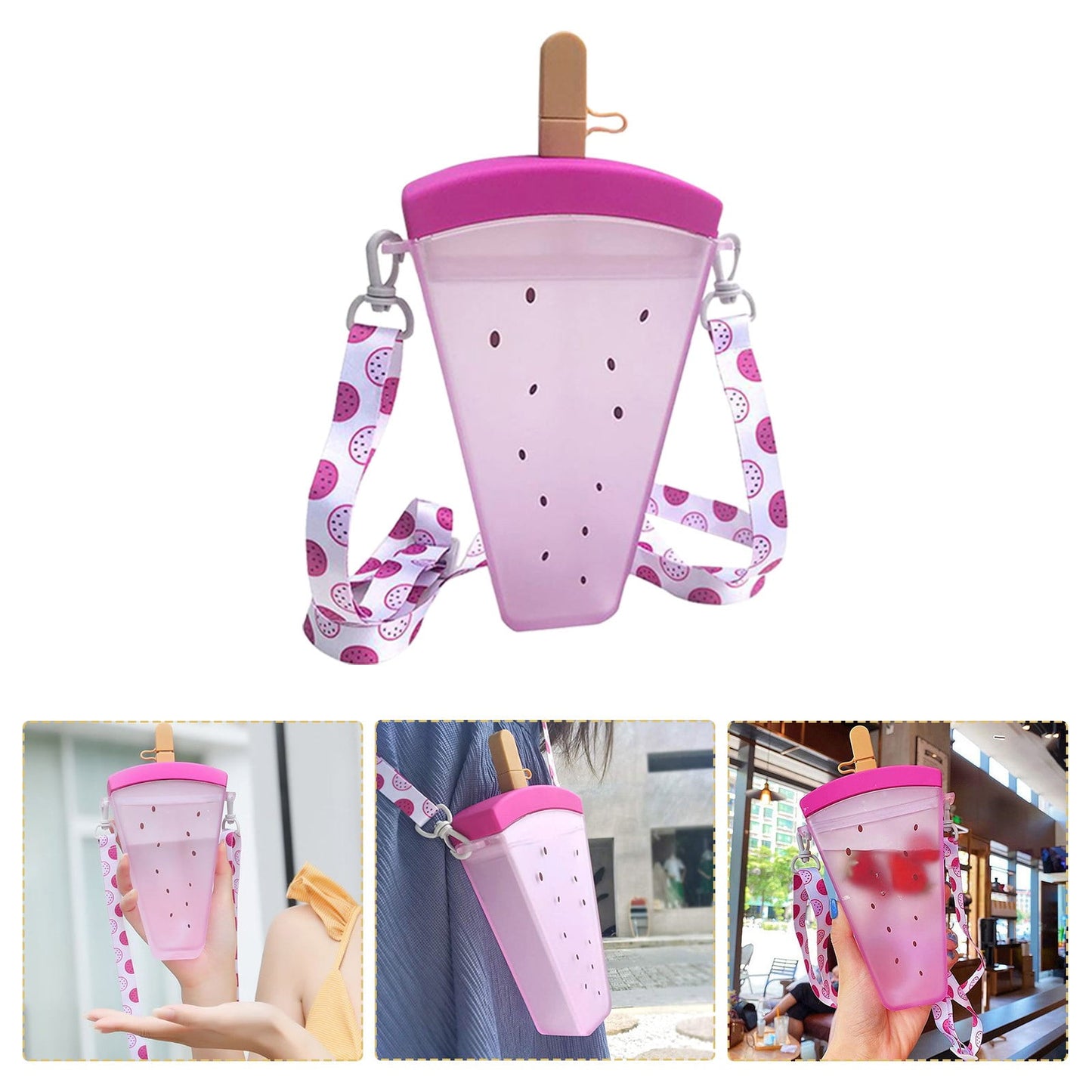 JWDX Glass and Bottle Clearance! Cute Watermelon Straw Water Bottle Ice Cream Popsicle Cup with Shoulder Strap, Kitchen Cups Promotion Include 1Pc Ice Cream Cup Purple