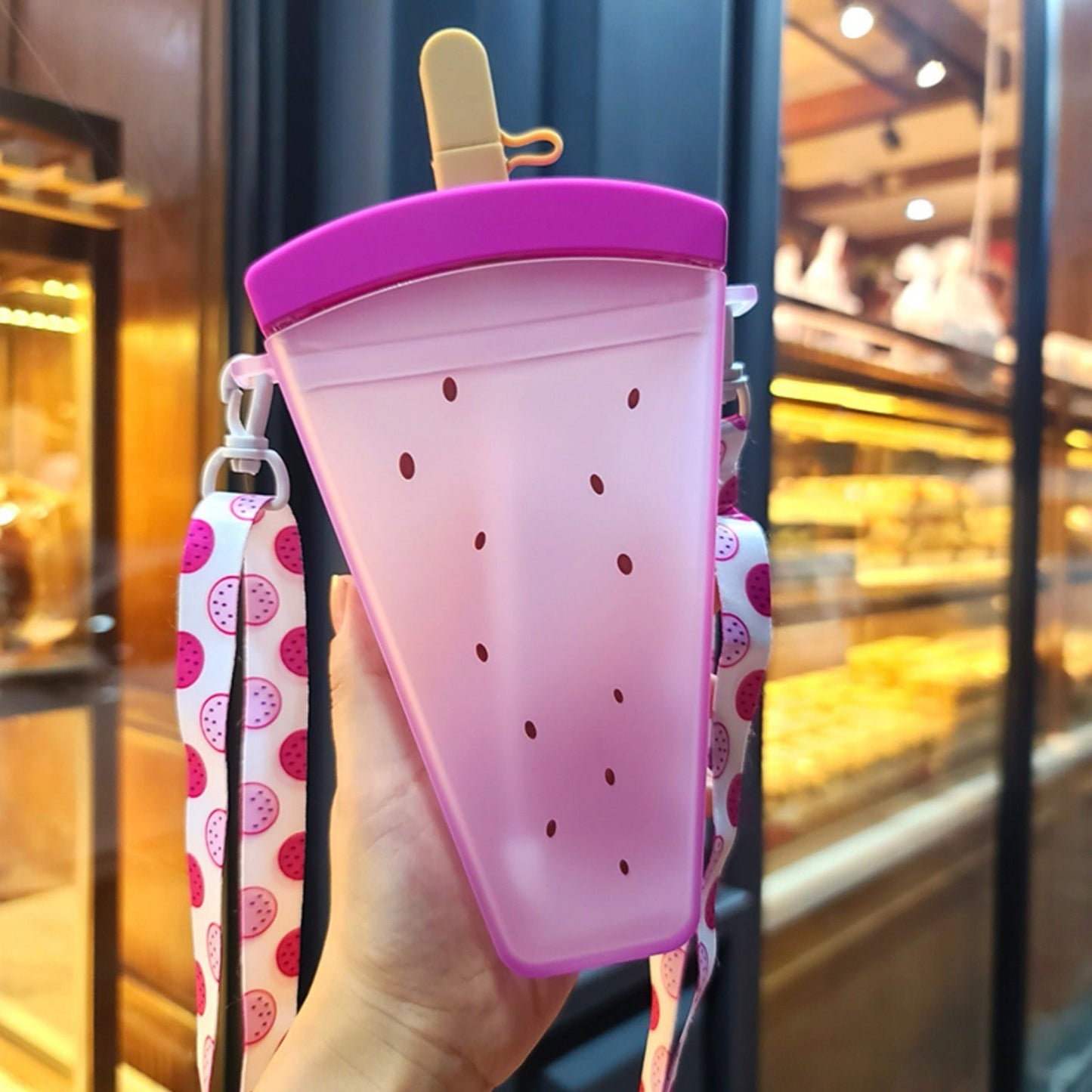 JWDX Glass and Bottle Clearance! Cute Watermelon Straw Water Bottle Ice Cream Popsicle Cup with Shoulder Strap, Kitchen Cups Promotion Include 1Pc Ice Cream Cup Purple