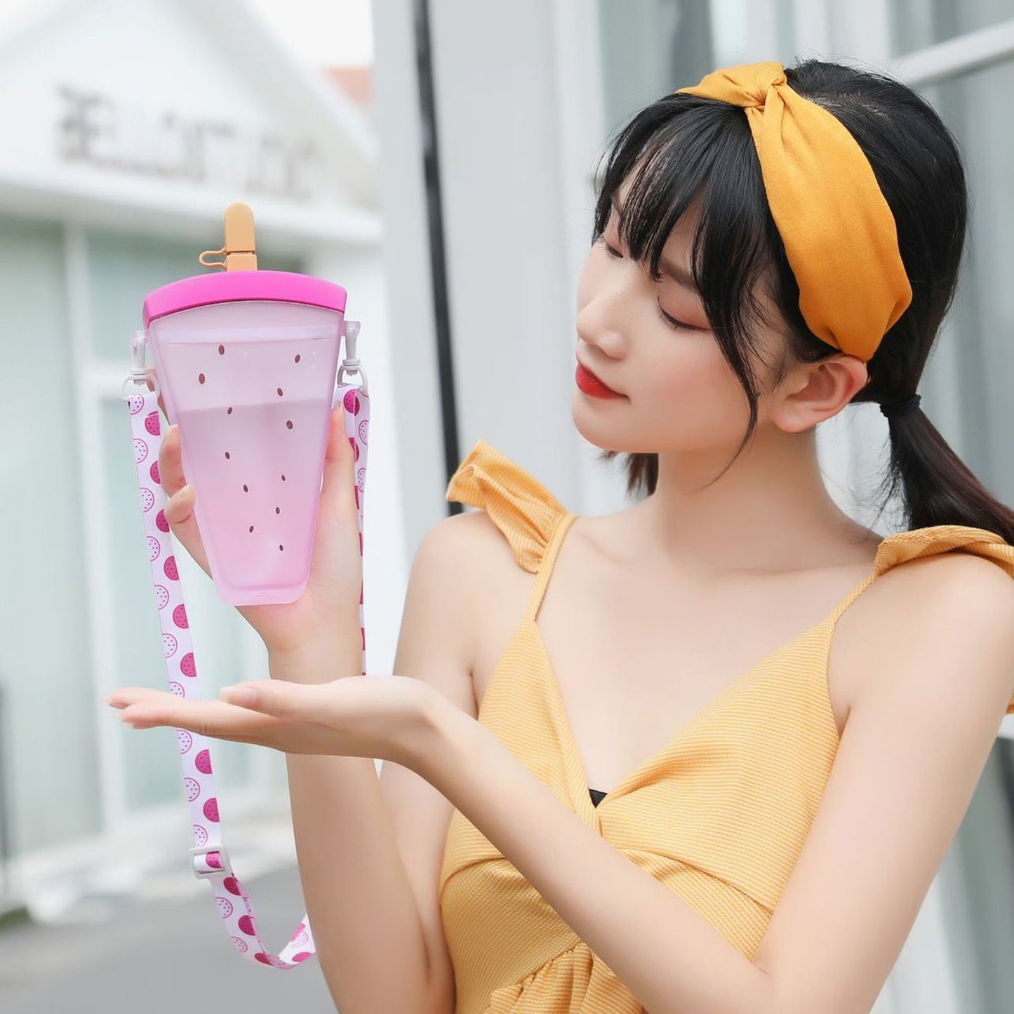 JWDX Glass and Bottle Clearance! Cute Watermelon Straw Water Bottle Ice Cream Popsicle Cup with Shoulder Strap, Kitchen Cups Promotion Include 1Pc Ice Cream Cup Purple