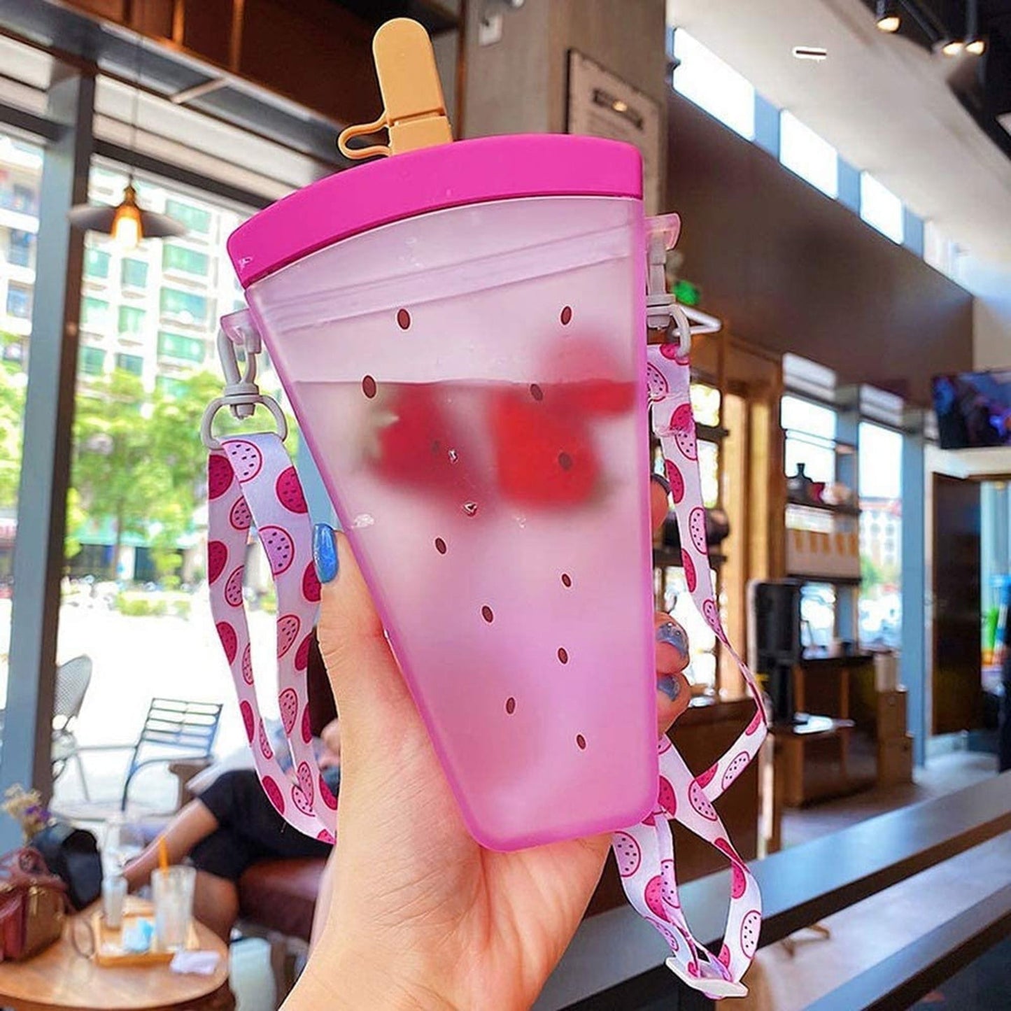 JWDX Glass and Bottle Clearance! Cute Watermelon Straw Water Bottle Ice Cream Popsicle Cup with Shoulder Strap, Kitchen Cups Promotion Include 1Pc Ice Cream Cup Purple