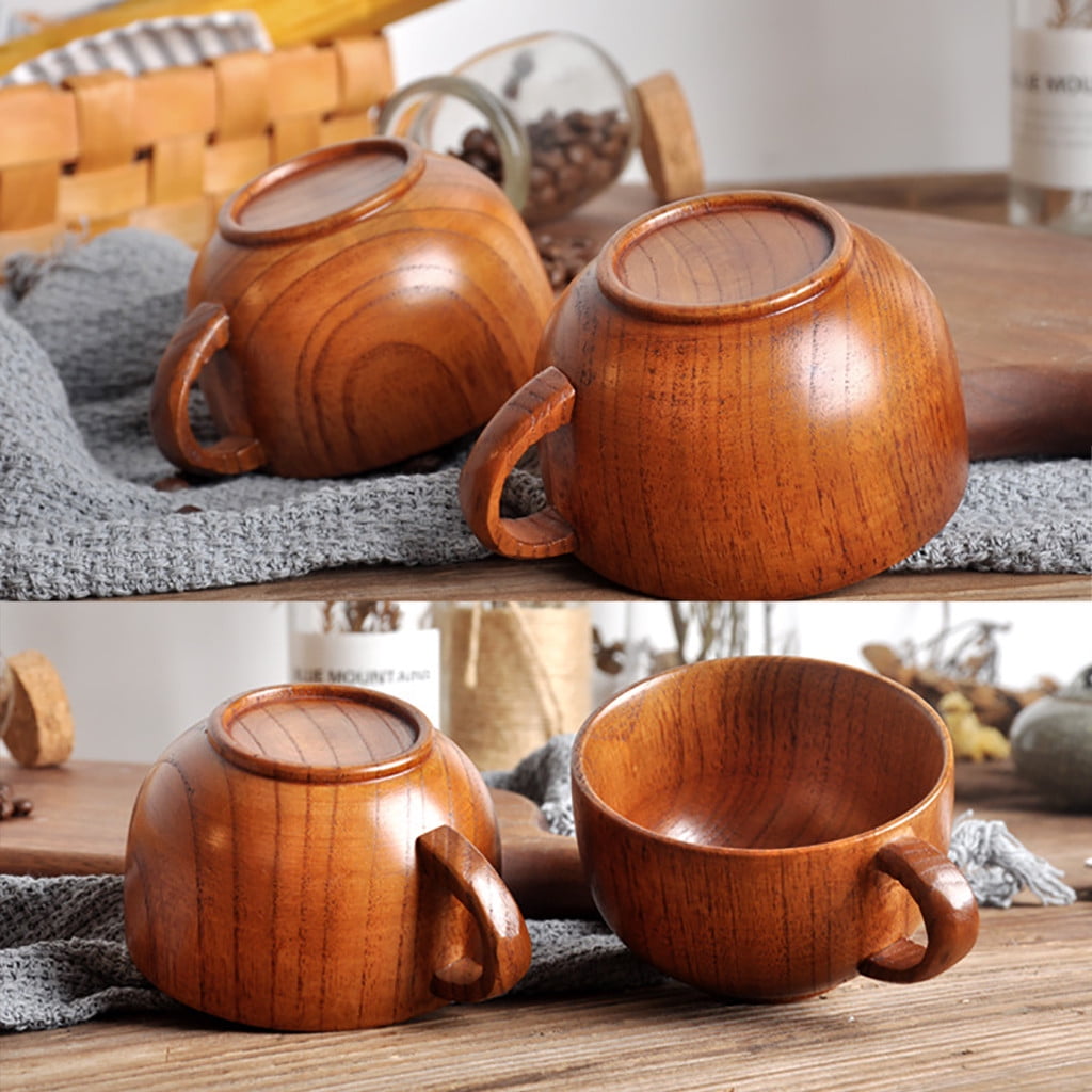 JWDX Glass and Bottle Clearance! Cup Wooden Beer Tea Juice Milk Water Handmade Wood Mug Coffee Primitive Glass&Bottle, Kitchen Cups Promotion Include 1X Cup Gold
