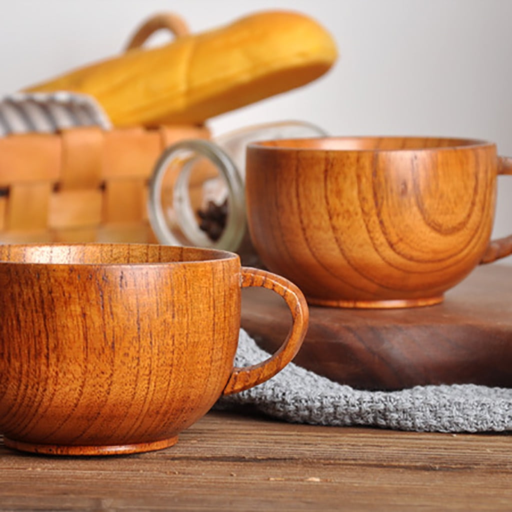JWDX Glass and Bottle Clearance! Cup Wooden Beer Tea Juice Milk Water Handmade Wood Mug Coffee Primitive Glass&Bottle, Kitchen Cups Promotion Include 1X Cup Gold