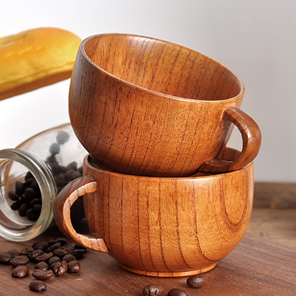 JWDX Glass and Bottle Clearance! Cup Wooden Beer Tea Juice Milk Water Handmade Wood Mug Coffee Primitive Glass&Bottle, Kitchen Cups Promotion Include 1X Cup Gold