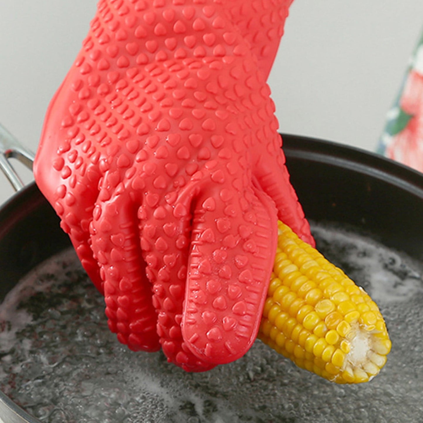 Clearance! JWDX Baking Utensils, Bakeware Promotion, Lengthened Plus Cotton Thickened Silicone Heat Insulation Five Finger Baking Anti Scalding Non Slip Microwave Gloves Red