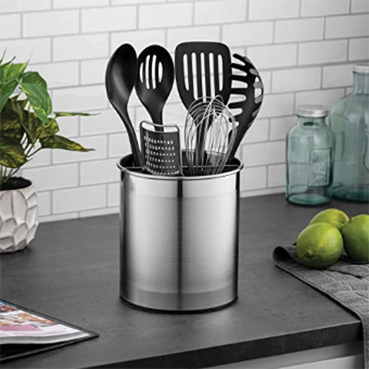 JWDX Storage Containers Clearance! Kitchen Living Room Storage Bucket Household Stainless Steel Lidless Rotating Partition Storage Bucket Desktop Storage Bucket, Include A Storage Bucket Grey