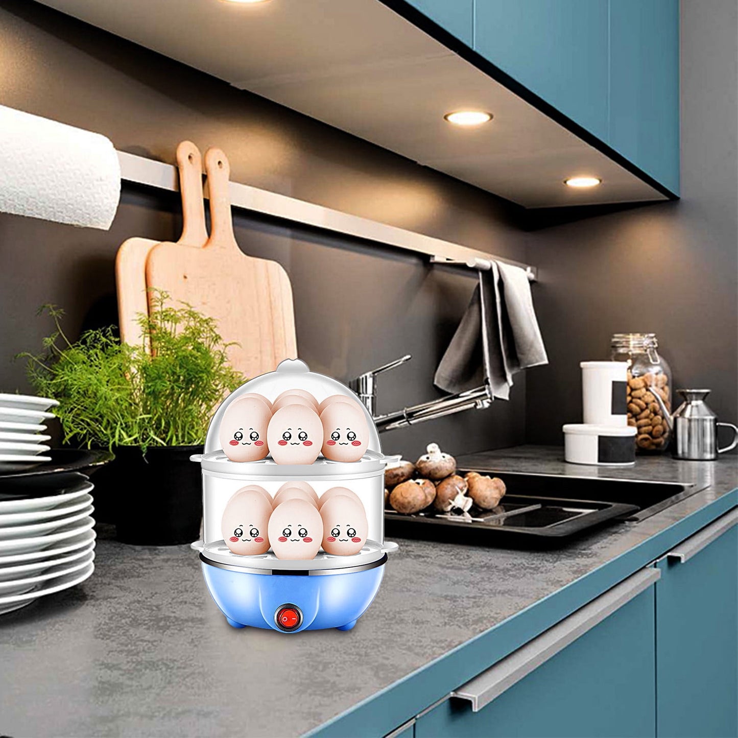 JWDX Egg Steamer Clearance! Eggs Cooker Double Breakfast Machine Stainless Steel Multi Function Steamer, Cooking Molds Promotion Include 1*Egg Steamer Blue