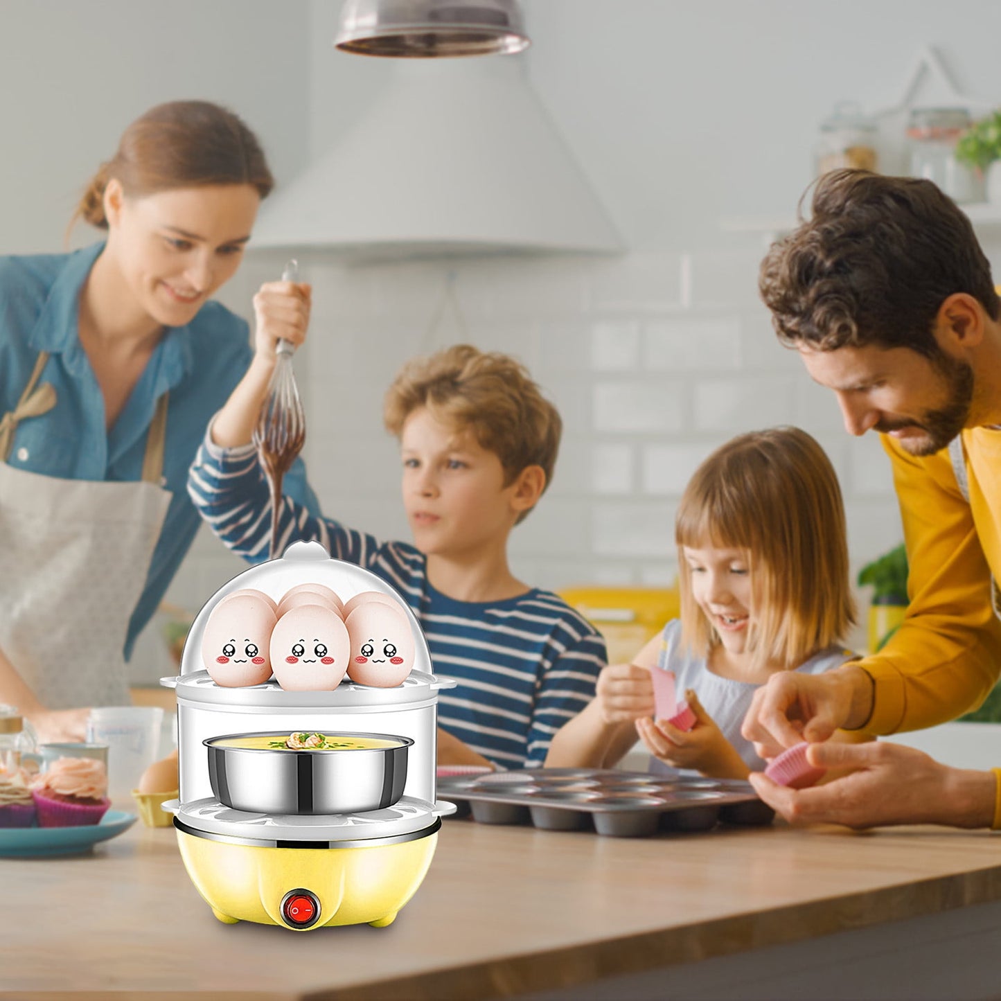 JWDX Egg Steamer Clearance! Eggs Cooker Double Breakfast Machine Stainless Steel Multi Function Steamer, Cooking Molds Promotion Include 1*Egg Steamer Yellow