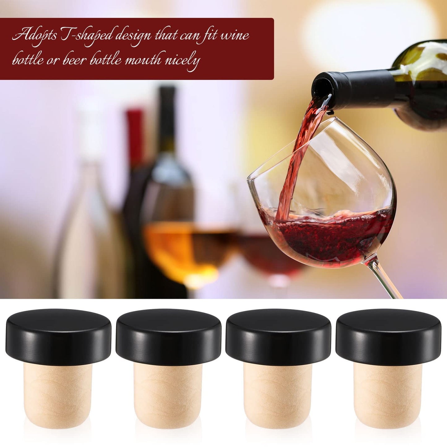JWDX Wine Stopper Clearance! 24Pc T Shaped Stopper Cork Wine Stopper Bottle Stoppers Reusable Wine Bottle Stopper Sealing Plug Bottle Cap for Wine Beer Bottles, Include 24Pc Beer Bottle Stopper Black