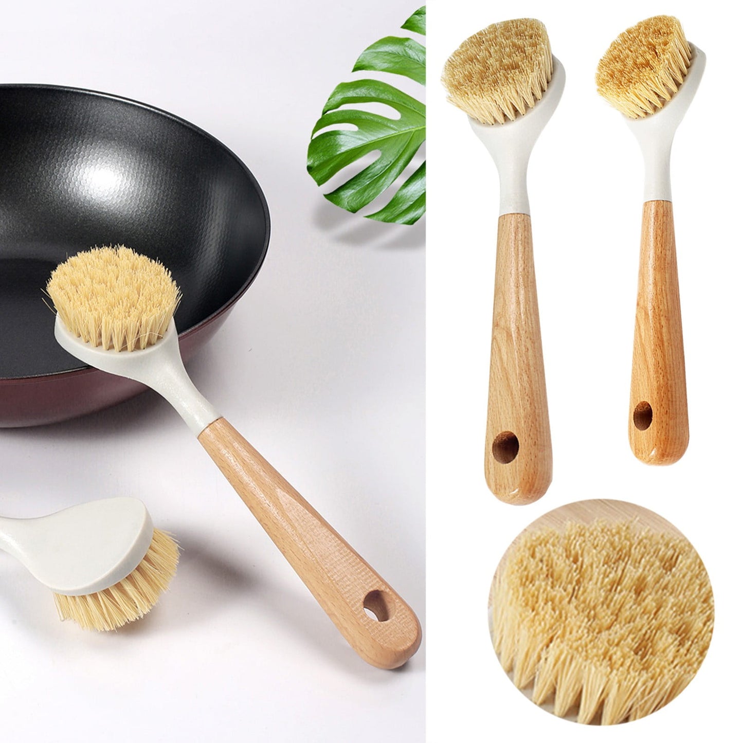 JWDX Cleaning Brush Clearance! Natural Sisal Kitchen Cleaning Brush Pot Scrub Brush with Long Wooden Handle, Cleaning Brush Promotion Include A Pot Brush AS shown