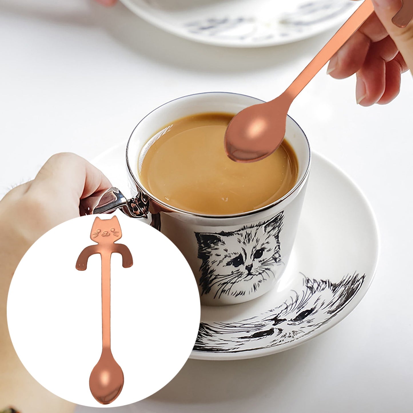 JWDX Tableware Clearance! Cat Spoon Short Handle Spoons Flatware Coffee Drinking Tools Kitchen Gadge, Stainless Steel Bowl Promotion Include 1X Spoon C