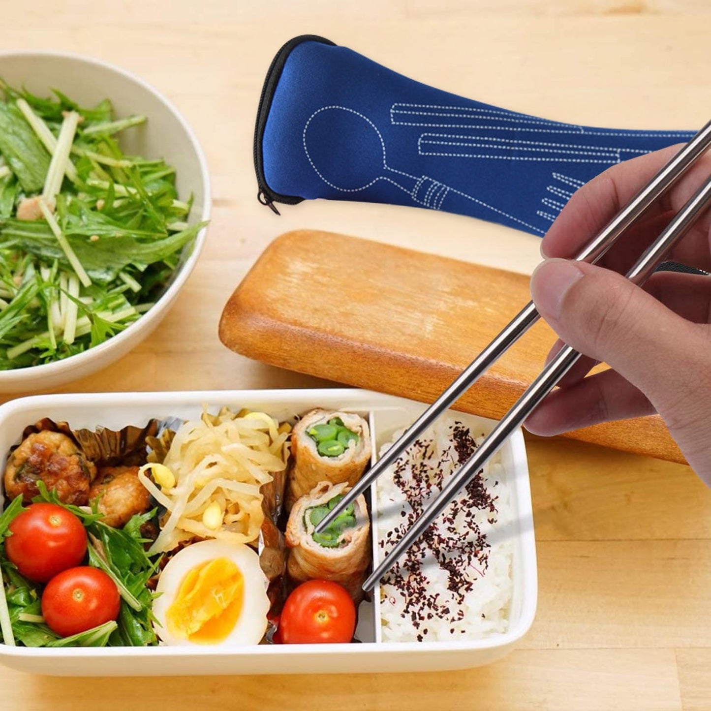JWDX Tableware Clearance! Portable Cutlery Set 3Pcs Stainless Steel Knife Fork Spoon Family Travel Camping Cutlery Dark blue