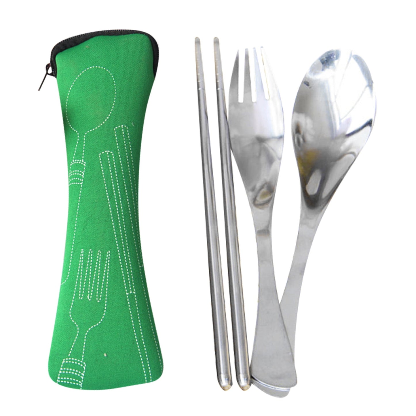 JWDX Tableware Clearance! Portable Cutlery Set 3Pcs Stainless Steel Knife Fork Spoon Family Travel Camping Cutlery Green