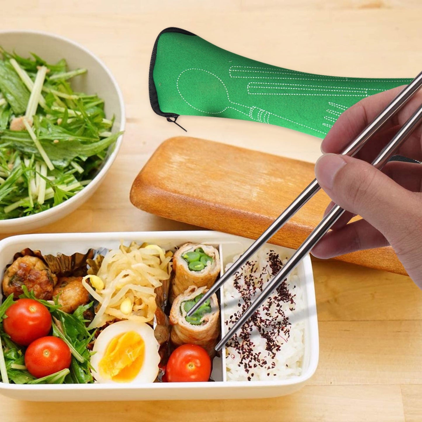 JWDX Tableware Clearance! Portable Cutlery Set 3Pcs Stainless Steel Knife Fork Spoon Family Travel Camping Cutlery Green