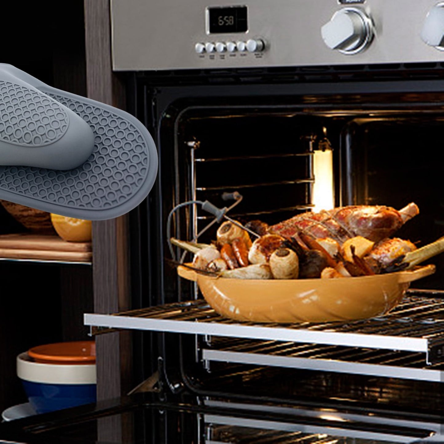 JWDX Oven Mitts Clearance! Mini Silicone Oven Mitts Set Oven Mitts Heat Insulation Oven Gloves for Kitchen Cooking and Baking Protecting Fingers Mini Oven Hand Clips, Include 1Pc Silicone Gloves A