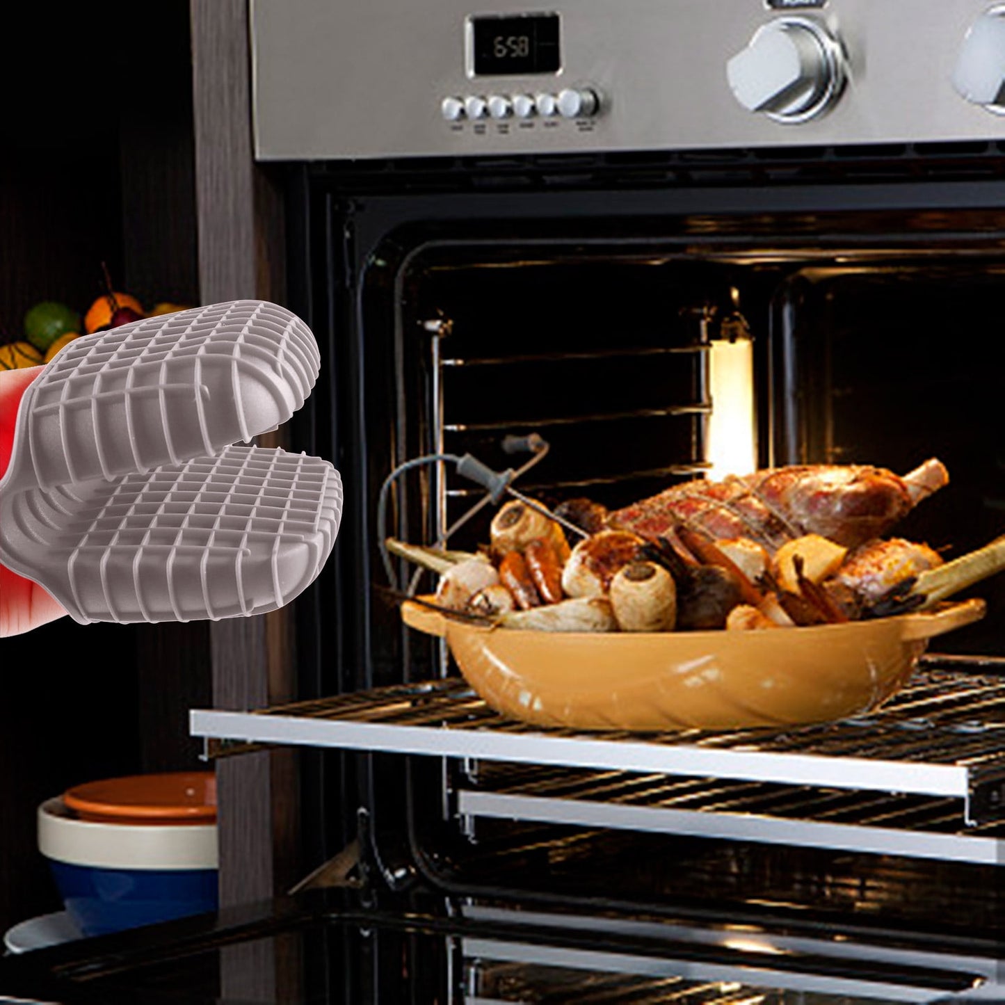 JWDX Oven Mitts Clearance! Mini Silicone Oven Mitts Set Oven Mitts Heat Insulation Oven Gloves for Kitchen Cooking and Baking Protecting Fingers Mini Oven Hand Clips, Include 1Pc Silicone Gloves B
