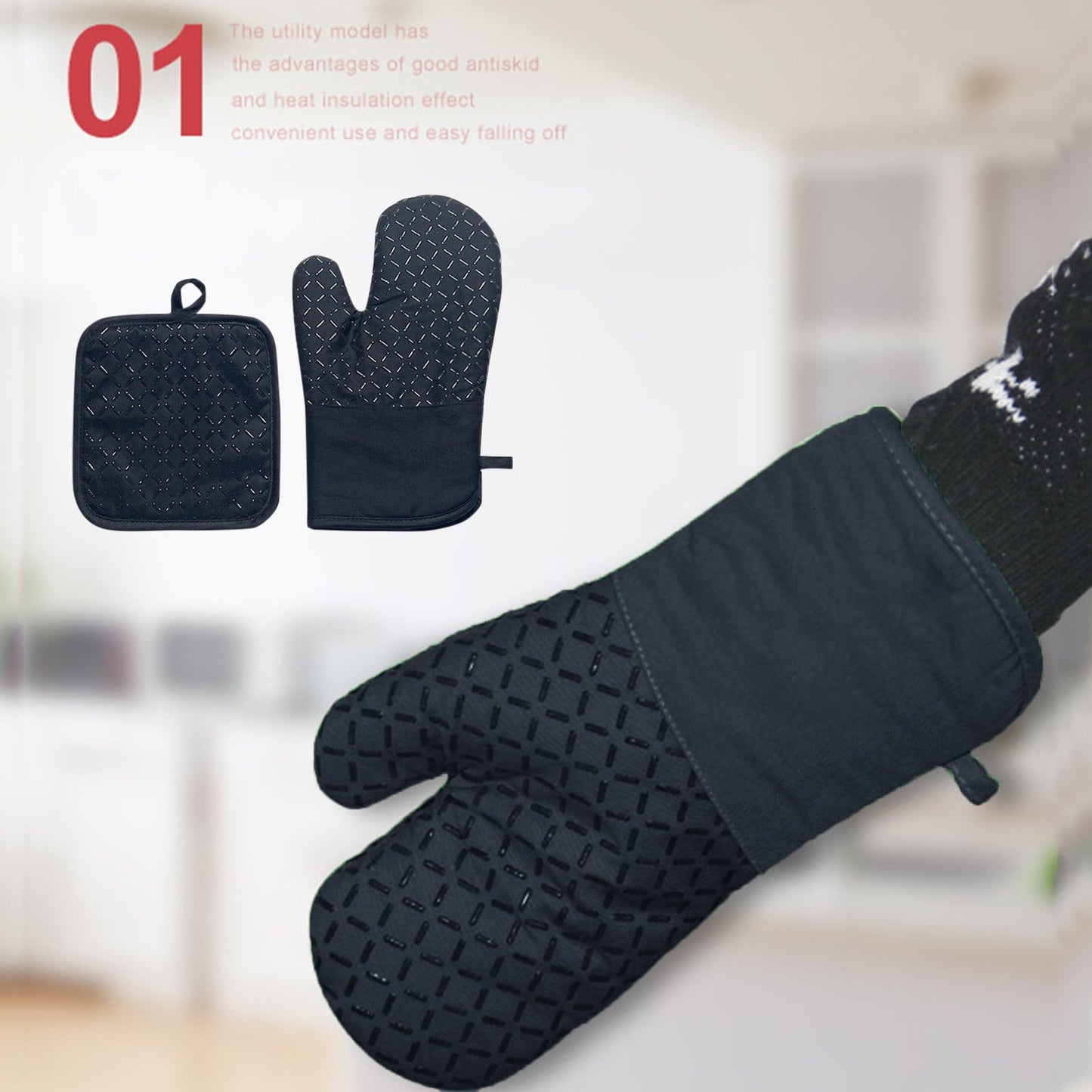 JWDX Oven Mitts Clearance! Microwave Silicone Insulation Gloves Thickened Anti-Slip Kitchen Oven Baking Anti-Scalding Gloves, Include 1 Heat Resistant Oven Mitt Silicone Oven Mitt AS shown