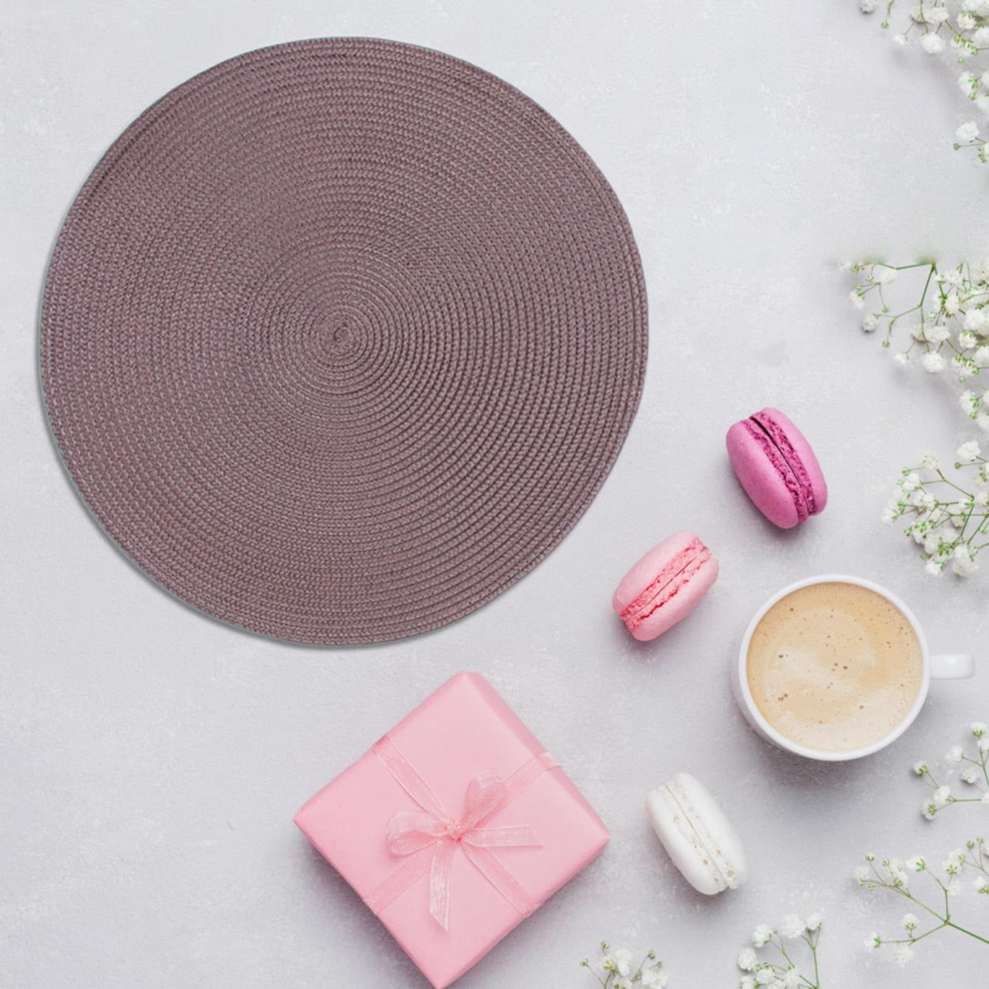 JWDX Placemats, 4 Pieces of Hand-Woven Placemats Insulation Mats Dining Table Anti-Slip Mats Clearance! Woven Spiral Table Placemats 15 Inches Round Set of 4 Non Slip Dining & Kitchen Table Mats Brown