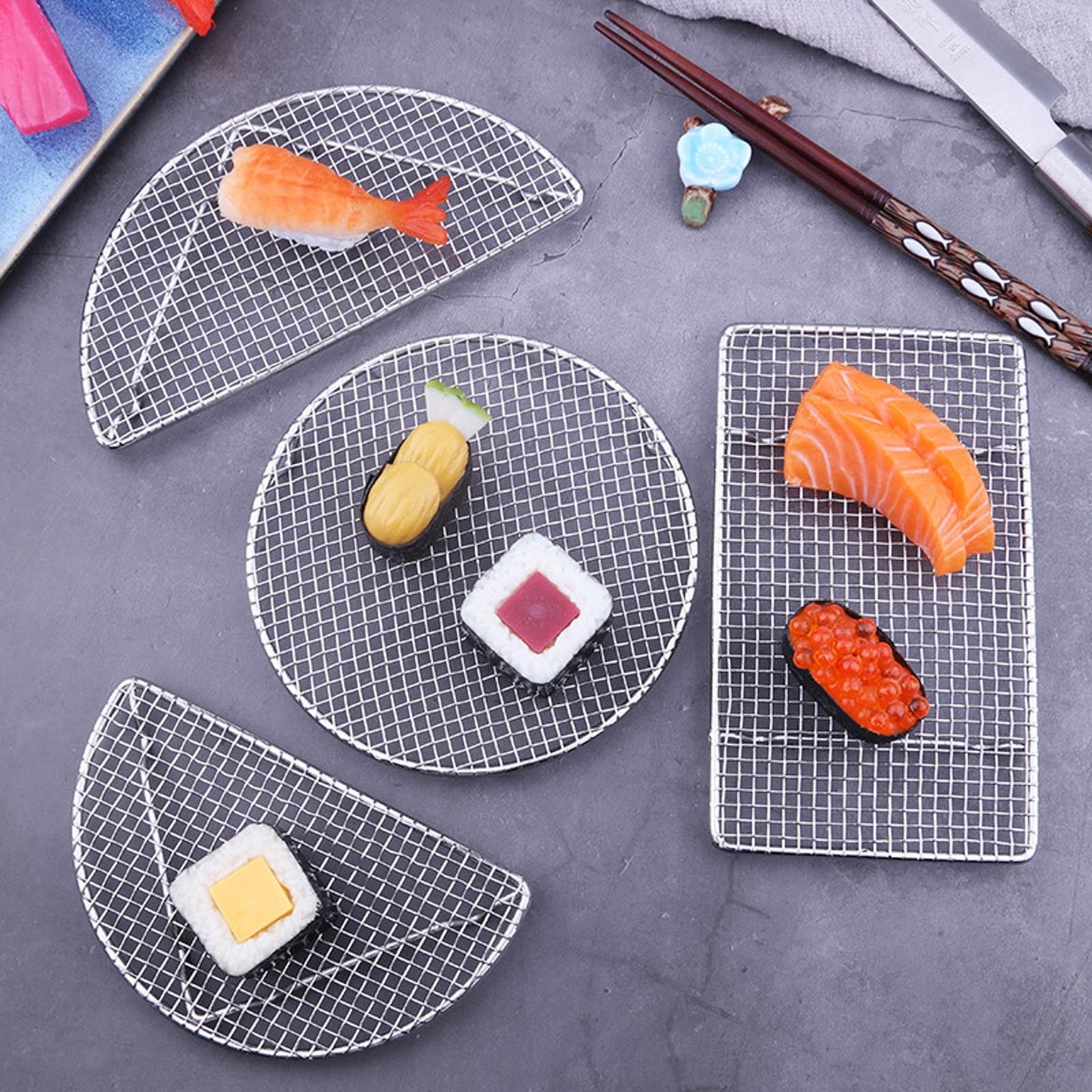 JWDX Peeler Clearance! Outdoor Home Cooking Stainless Steel Barbecue Rectangular Semicircular Multi Shape Multi Size Storage Barbecue Net, Kitchen Peeler Promotion Include Barbecue Grill AS shown