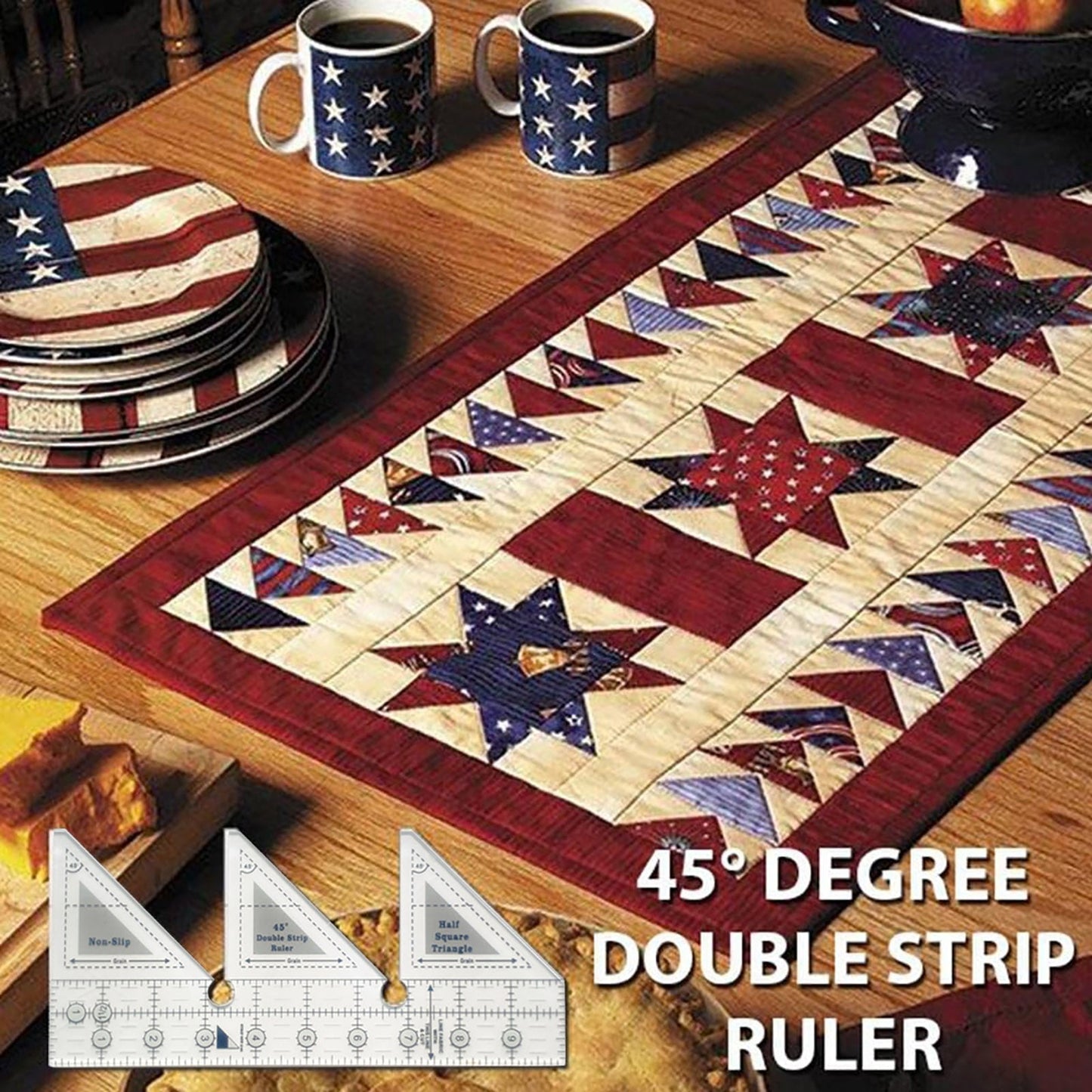 JWDX Measuring Tools Clearance! 45 Degree Sewing Design Ruler A 4 Inches, Creative Ruler Grids 45°Double Strip Ruler Non Slip Quarter Square Triangle Cutting Guide for Sewing, include 1X Ruler B