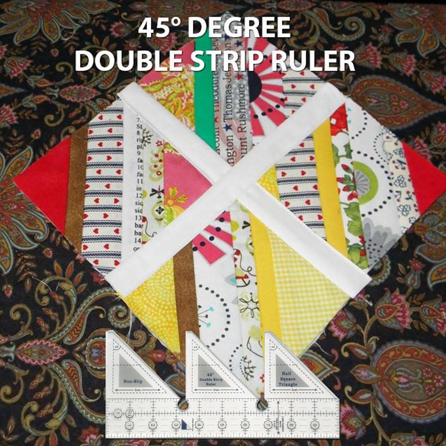JWDX Measuring Tools Clearance! 45 Degree Sewing Design Ruler A 4 Inches, Creative Ruler Grids 45°Double Strip Ruler Non Slip Quarter Square Triangle Cutting Guide for Sewing, include 1X Ruler B