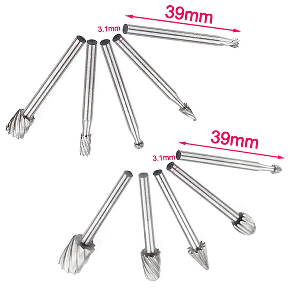 JWDX Drill Bit Clearance! 10Pcs Fine Needle Rotary Files White Diamond Drill Bits Silver, 10 Pcs/Set Hss Dremel Routing Rotary Milling Rotary File Cutter Wood, include 10 Drill Bits Silver