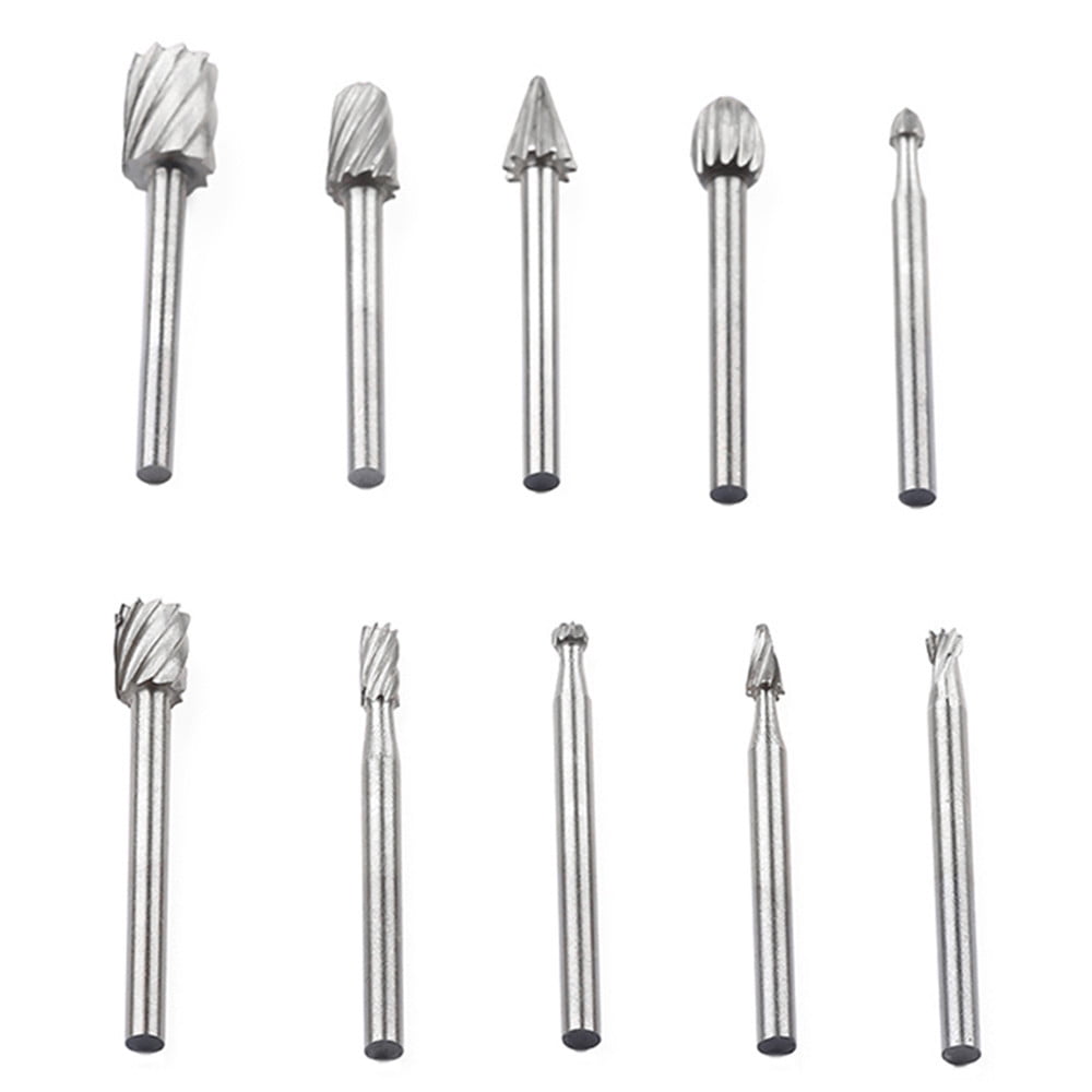 JWDX Drill Bit Clearance! 10Pcs Fine Needle Rotary Files White Diamond Drill Bits Silver, 10 Pcs/Set Hss Dremel Routing Rotary Milling Rotary File Cutter Wood, include 10 Drill Bits Silver