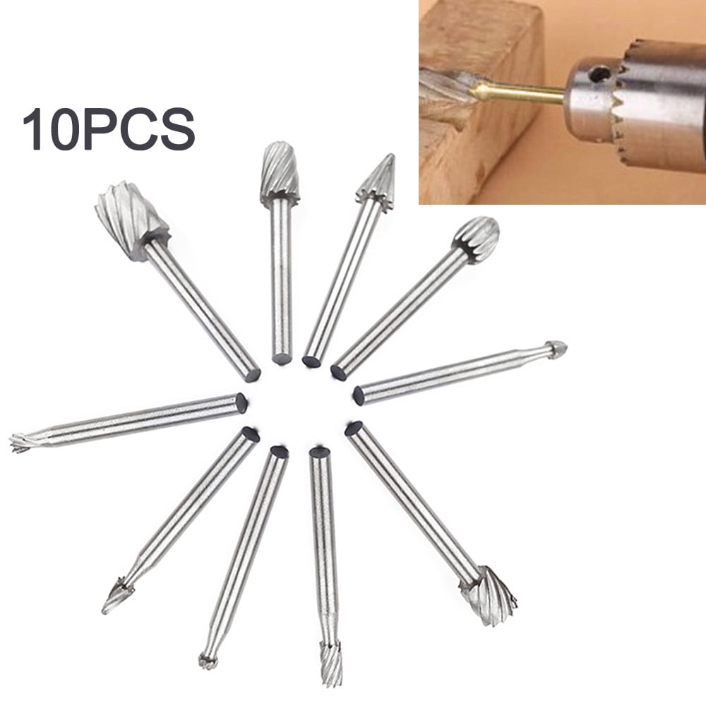 JWDX Drill Bit Clearance! 10Pcs Fine Needle Rotary Files White Diamond Drill Bits Silver, 10 Pcs/Set Hss Dremel Routing Rotary Milling Rotary File Cutter Wood, include 10 Drill Bits Silver