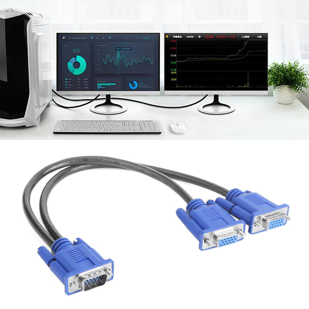 PLGEBR Dual 2 Monitor VGA Male to Female Cable, Blue