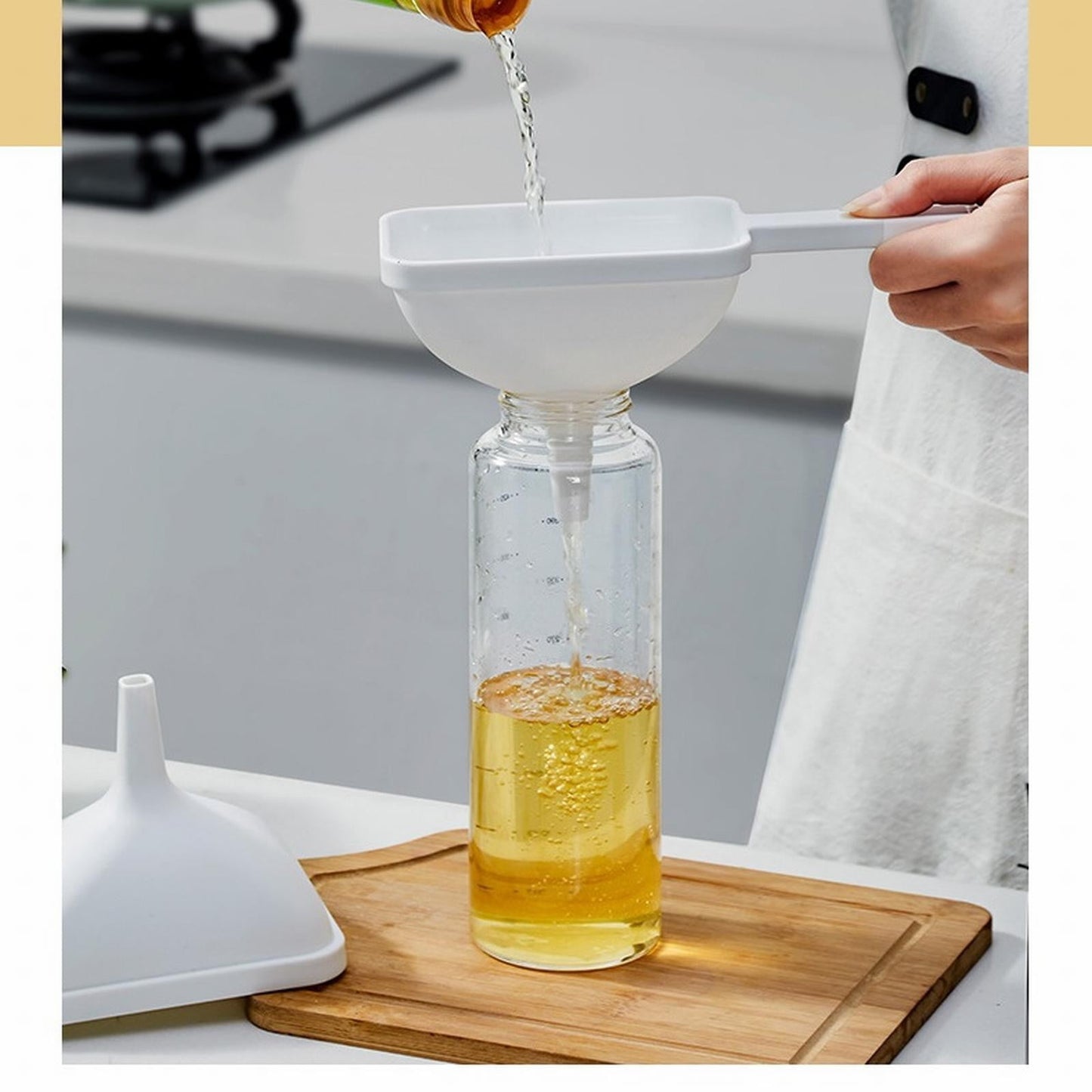 Clearance! Eewia Funnel Kitchen Funnel Washable Multipurpose Funnel for Liquid Oils Dry Ingredients, Rectangular Funnel with Handle White