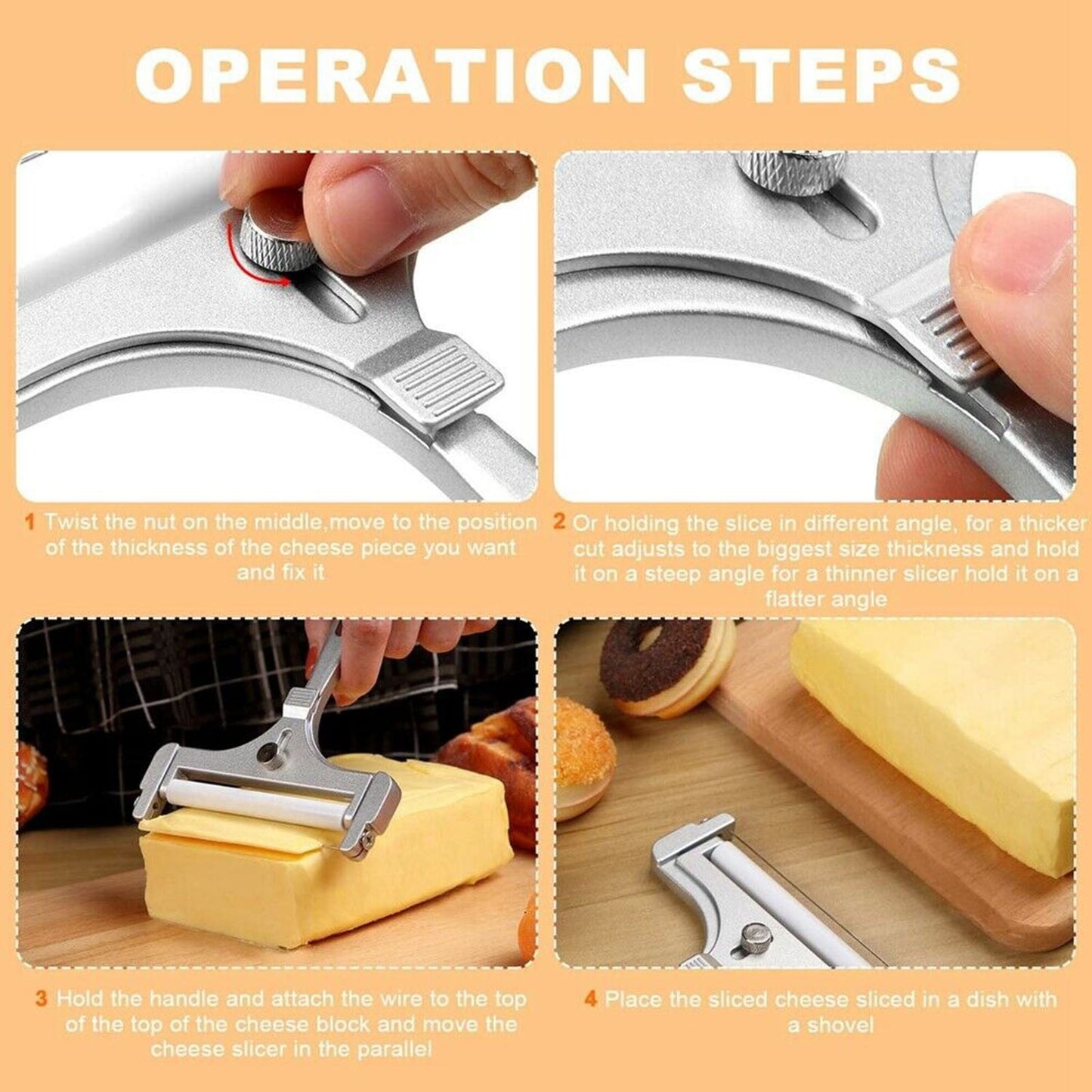 PLGEBR Home Decor Cutter Wire Stainless Steel Cheese Grater Peeler Cheese Slicers Kitchen Gadgets As Shown