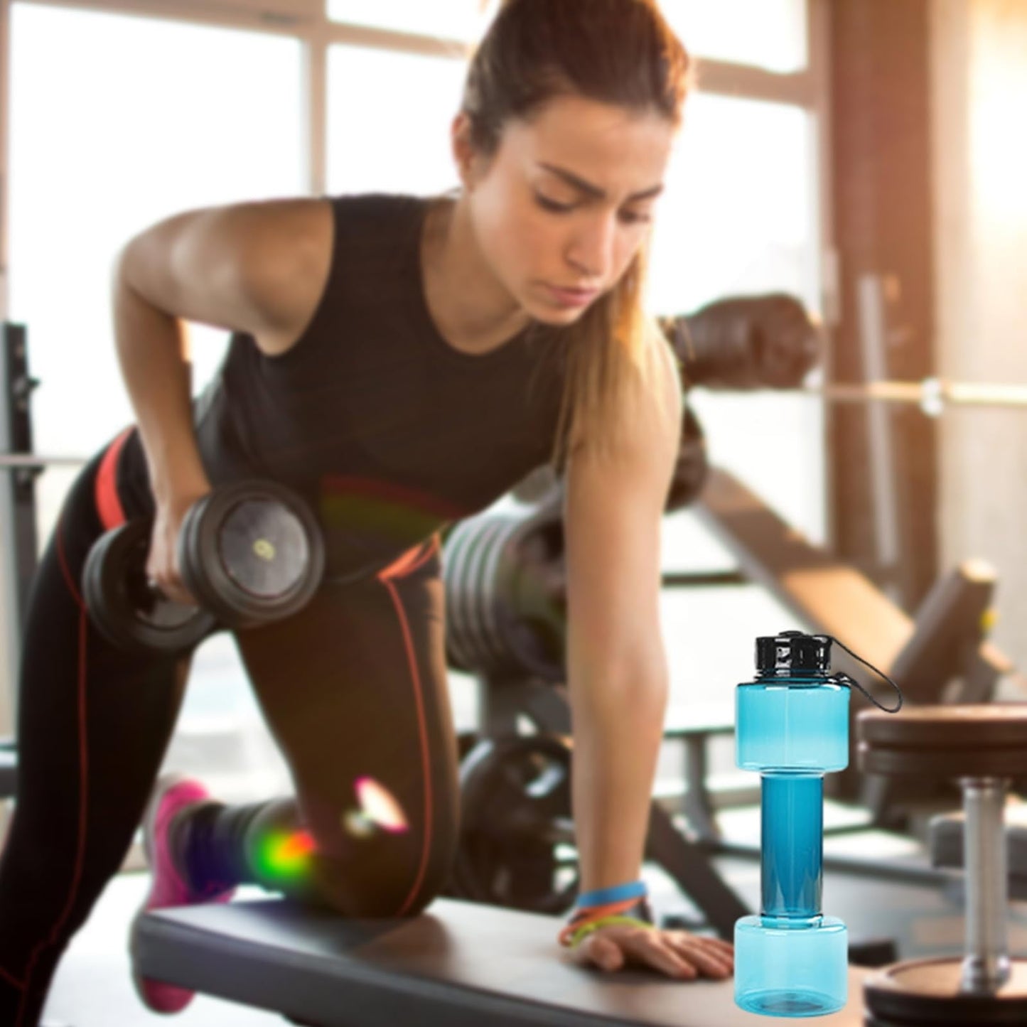 JWDX Portable Kettle Clearance, Water Bottle Multifunctional Water Bottle Dumbbell Shaped Drinking Bottles Leakproof Bottle Drinking Bottle for Gym School Cycling Outdoor Sports and Capacity Blue