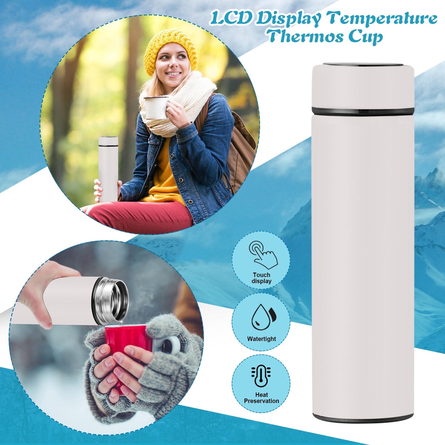 Clearance Back to School Supplies! JWDX Led Smart Touch Screen Temperature Measurement Thermos Cup Boutique Smart Display Series Inner 304 Material + Outer 201 Material 1Pc White