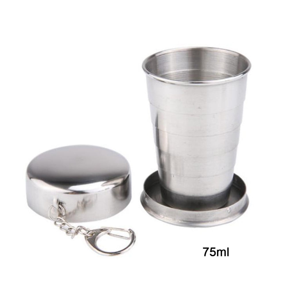 Clearance School Supplies! JWDX Mobile Telescopic Foldable Stainless Steel Cup (6.5Cm), Stainless Steel Camping Folding Cup with Keychain Traveling Outdoor Hiking Portable Cup Silver