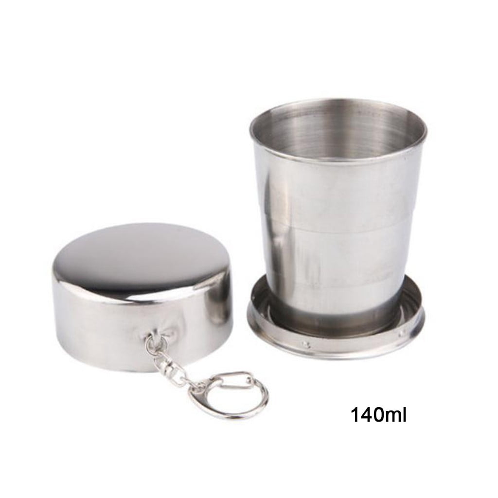 Clearance School Supplies! JWDX Mobile Telescopic Foldable Stainless Steel Cup (6.5Cm), Stainless Steel Camping Folding Cup with Keychain Traveling Outdoor Hiking Portable Cup Silver