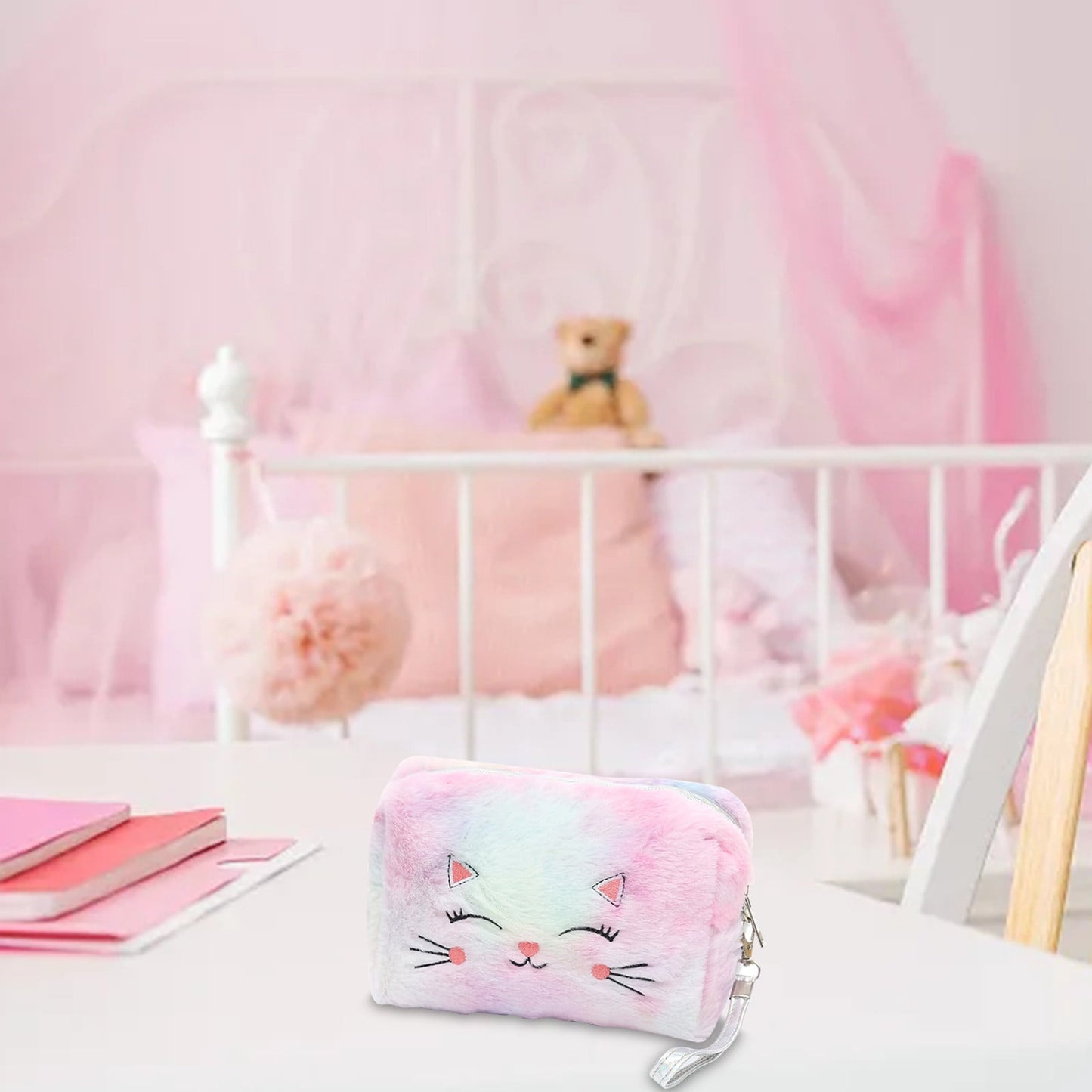 Clearance Back to School Supplies! JWDX Colorful Fluffy Cat Pvc Cosmetic Bag C, for Dormitories, Apartments, Shared Spaces and Study Areas (Include: 1X Package) Clearance Sale A