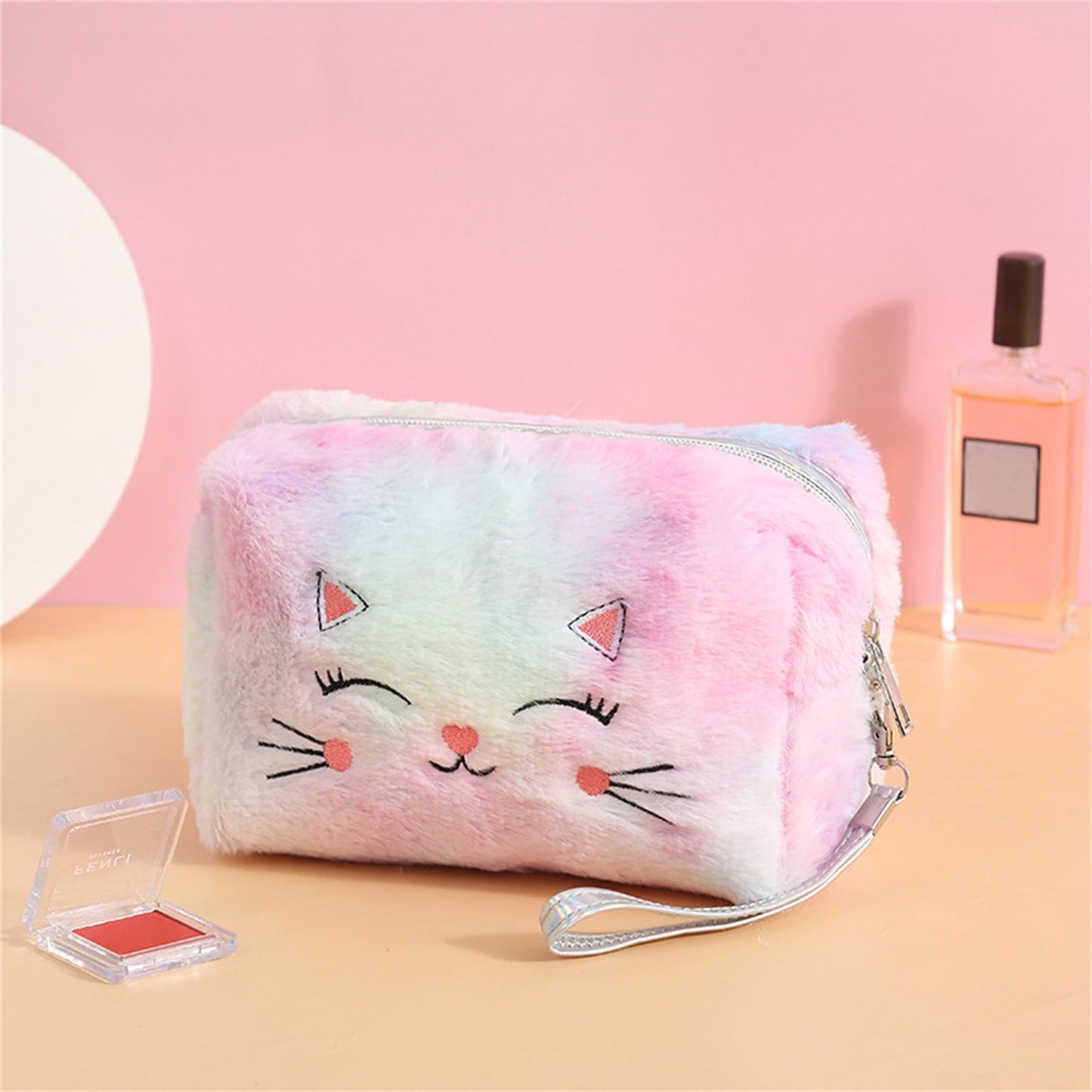 Clearance Back to School Supplies! JWDX Colorful Fluffy Cat Pvc Cosmetic Bag C, for Dormitories, Apartments, Shared Spaces and Study Areas (Include: 1X Package) Clearance Sale A