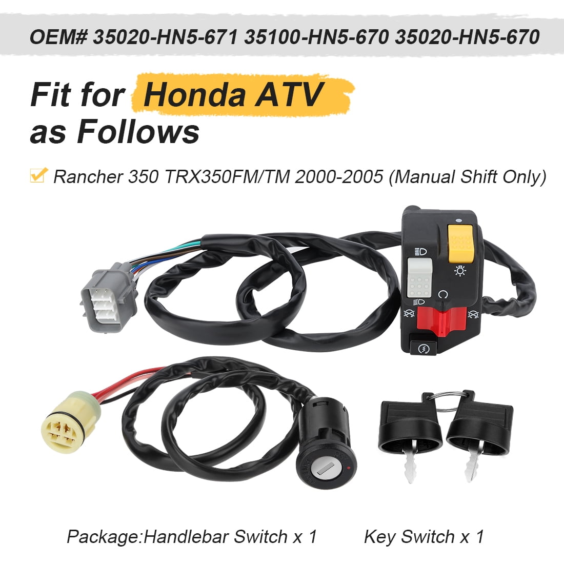 M MATI Handlebar & Key Switch Kit for Honda Rancher 350 TRX350TM TRX350FM 2000-2005 Manual Shift
