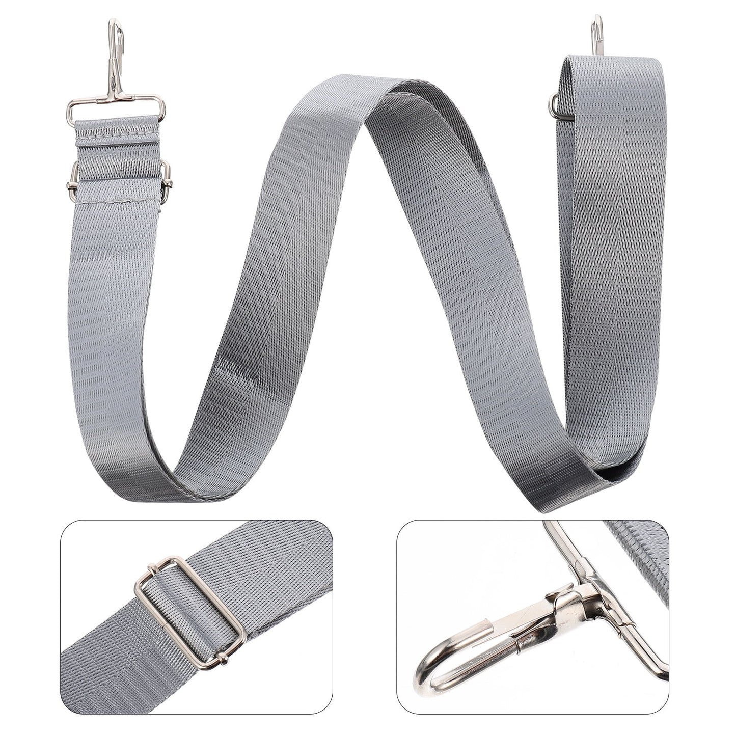 Ortofally Nylon Shoulder Strap, Bag Handbag Purse Replacement Strap, Adjustable Canvas Strap with Metal Hooks for Laptop Briefcase Messenger Bag/ Grey 150X3.8CM Gray