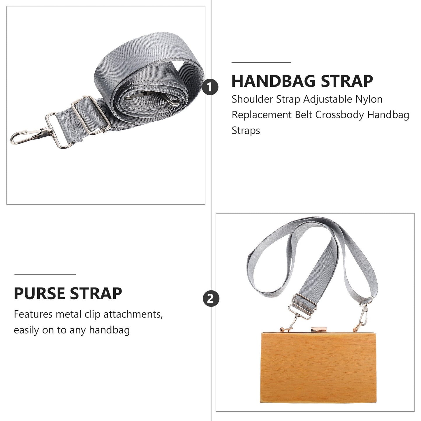 Ortofally Nylon Shoulder Strap, Bag Handbag Purse Replacement Strap, Adjustable Canvas Strap with Metal Hooks for Laptop Briefcase Messenger Bag/ Grey 150X3.8CM Gray