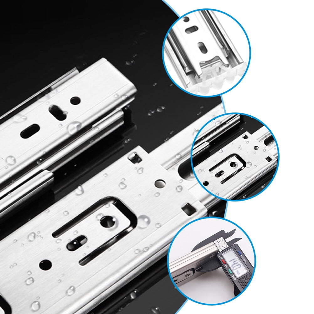 Ortofally 2pcs Three-Section Drawer Slides Stainless Steel Full Extension Ball Bearing 25X4.31CM Silver