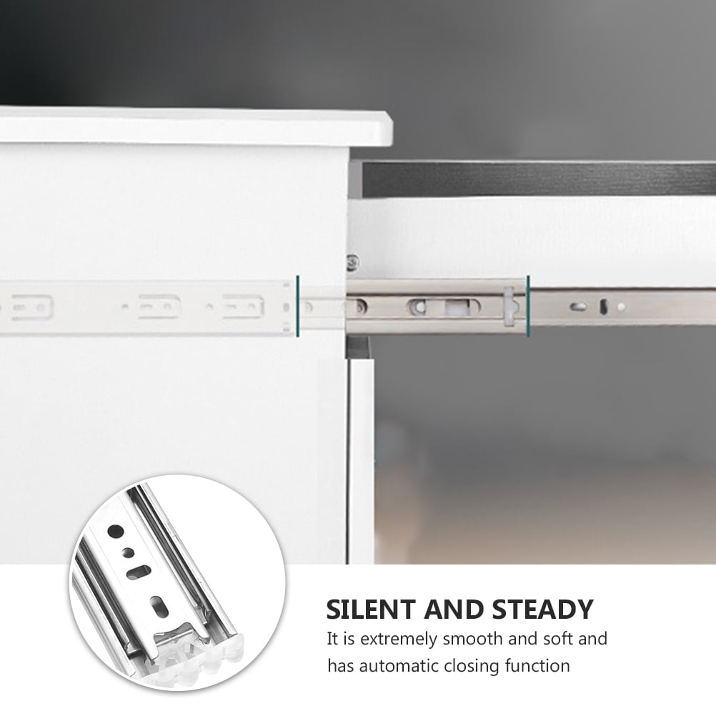 Ortofally 2pcs Three-Section Drawer Slides Stainless Steel Full Extension Ball Bearing 25X4.31CM Silver