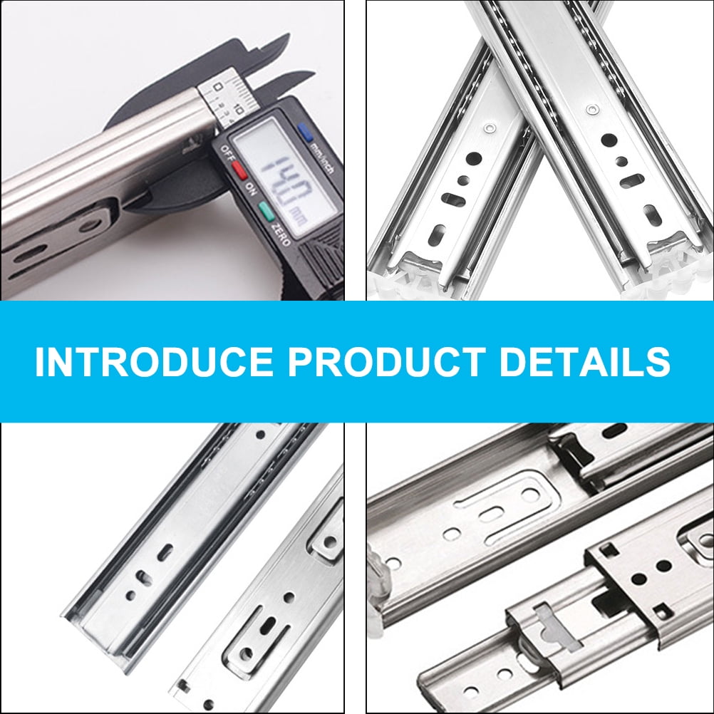 Ortofally 2pcs Three-Section Drawer Slides Stainless Steel Full Extension Ball Bearing 25X4.31CM Silver