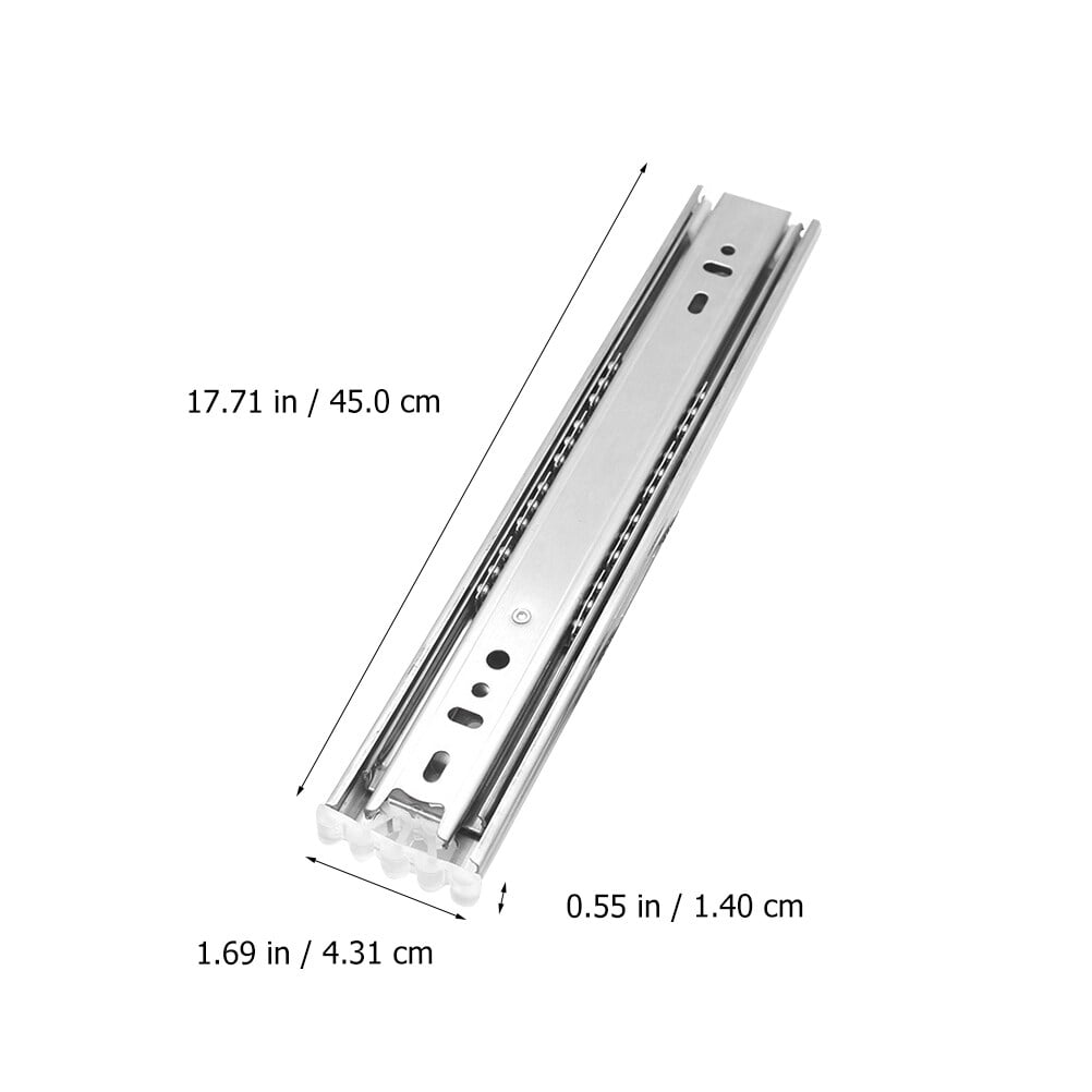 Ortofally 2pcs Three-Section Drawer Slides Stainless Steel Full Extension Ball Bearing 25X4.31CM Silver