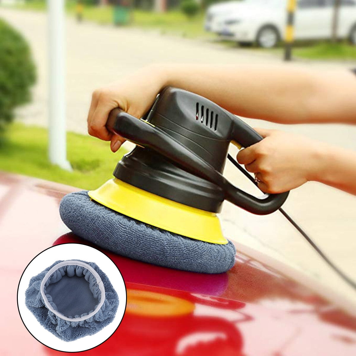 Ortofally 5 PCS Car Polishing Waxing Coral Fleece Bonnets Pads - 9-10 inch (Grey) Grey