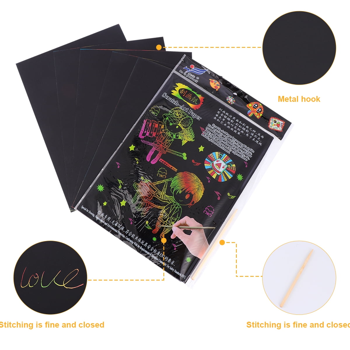 Ortofally 2 Pack of 10pcs Scratch Paper Scratching Drawing Paper Black Scratch Crafts Notes Boards Scratch Supplies 30X21cm Black
