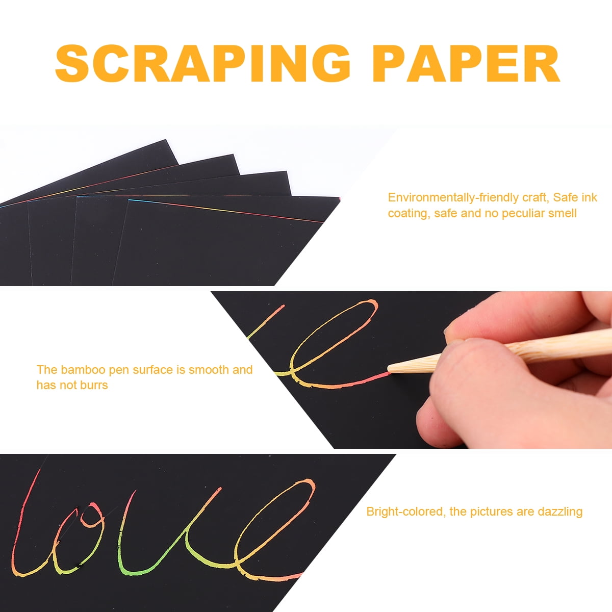 Ortofally 2 Pack of 10pcs Scratch Paper Scratching Drawing Paper Black Scratch Crafts Notes Boards Scratch Supplies 30X21cm Black